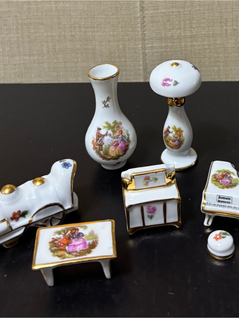 Vintage Limoges France Porcelain Miniature Set in White and Gold